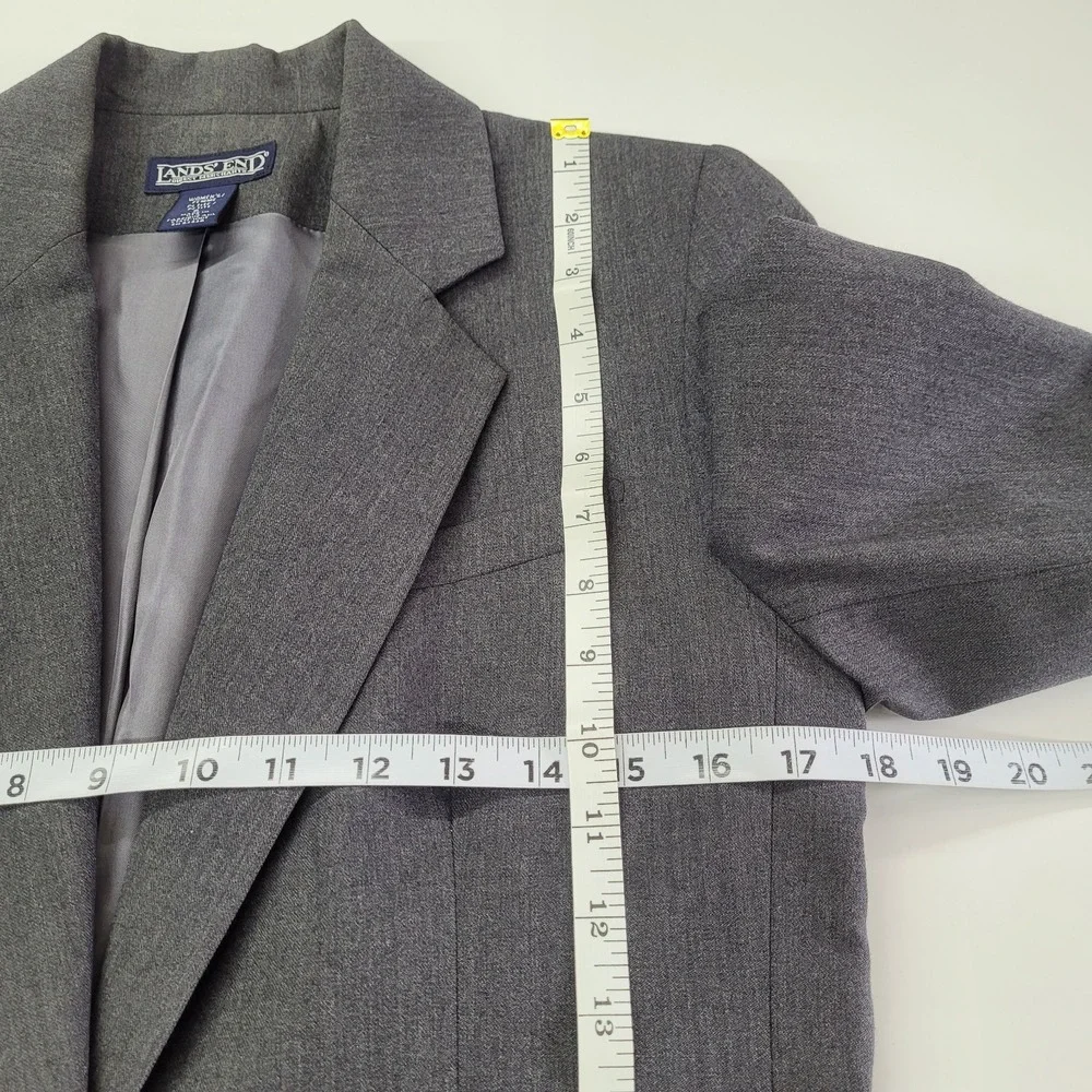 Lands End Blazer Jacket Womens 6P Grey 1 Button  Classic Single‎ Breasted Office